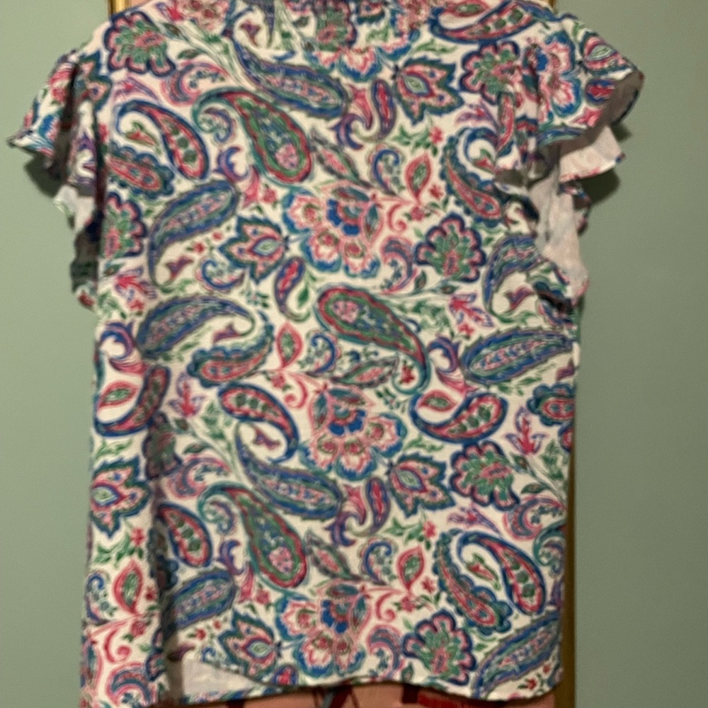THML Blue and Red Ruffled Blouse